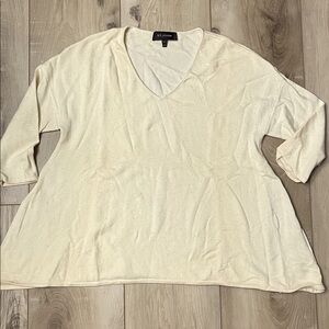 St John Wool Blend Sequin V-Neck Sweater Asymmetrical Hem Cream Size Small